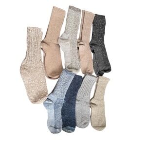 9 Pairs Mixed Neutral Knit Crew Socks Bundle Size 7-9